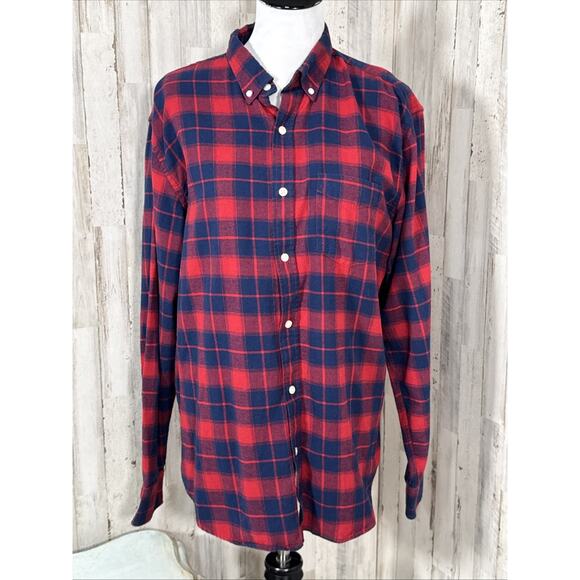 Old Navy Men’s Red And Navy Plaid Flannel Size XL - Picture 2 of 11